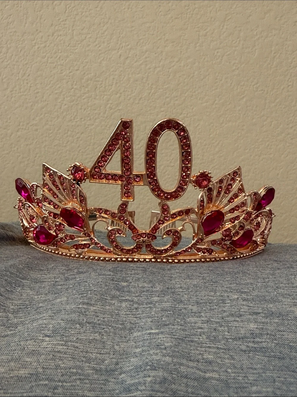 Rose Gold 40th Birthday Tiara with Pink Gem Accents